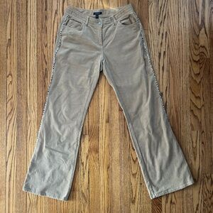 Women's Burberry London Tan Corduroy Straight Leg Pants UK12 US10 Plaid Piping